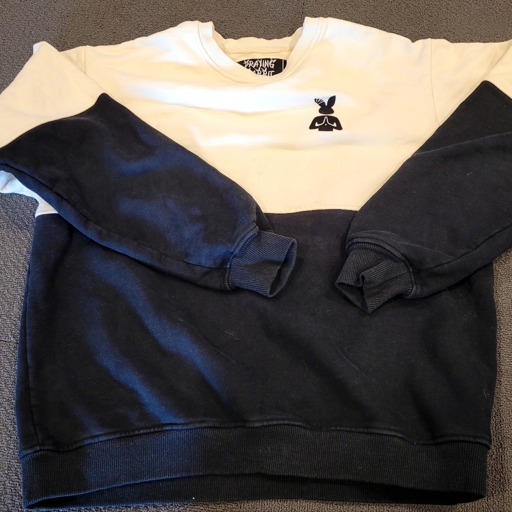 PRAYING RABBIT Embroidered Logo Black White Duotone Crewneck Sweatshirt